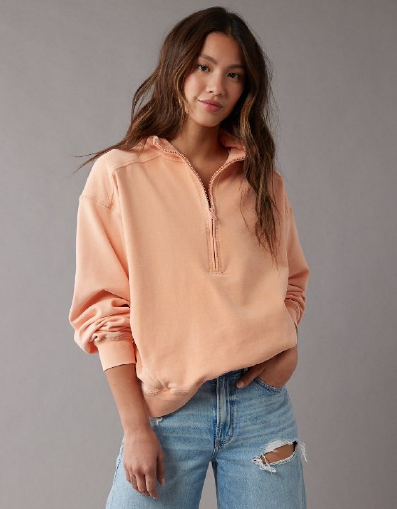 Aerie Quarter-Zip Fleece Sweatshirts Coral | 5710ORJEL