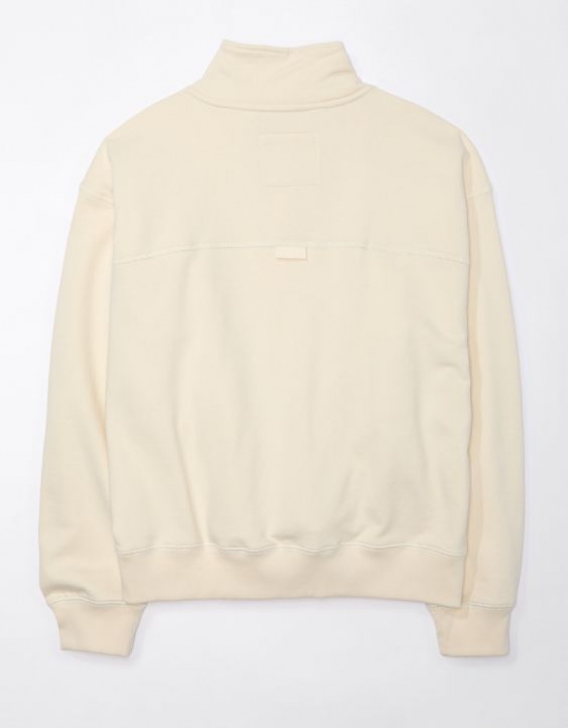 Aerie Quarter-Zip Fleece Sweatshirts Cream | 5680UXGKT