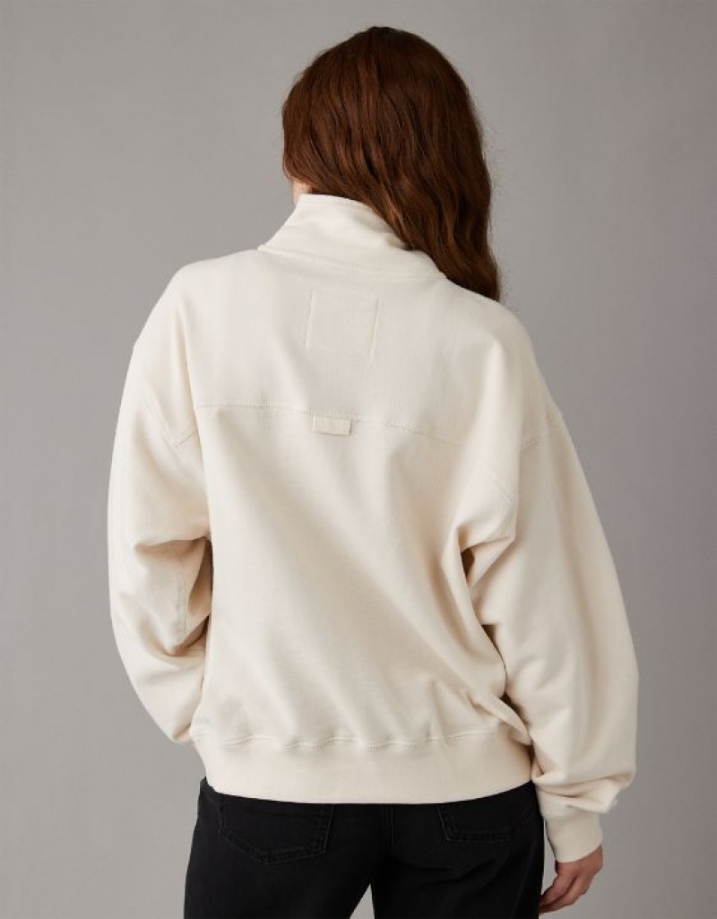 Aerie Quarter-Zip Fleece Sweatshirts Cream | 5680UXGKT