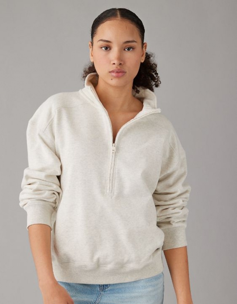 Aerie Quarter-Zip Fleece Sweatshirts Grey | 5241UJKBF