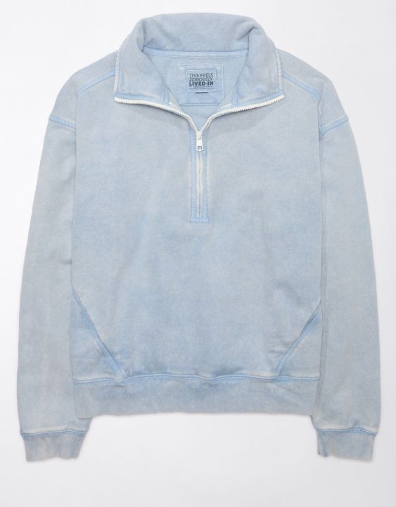 Aerie Quarter-Zip Fleece Sweatshirts Light Blue | 7320EGFJR