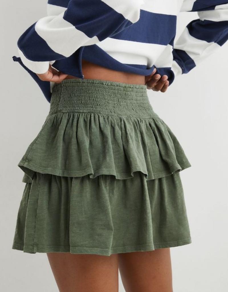 Aerie Ready-To-Ruffle Mini Skirts Olive | 5614TBGPM