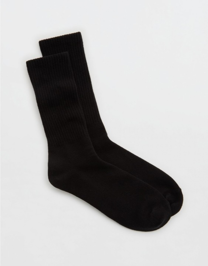 Aerie Ribbed Crew Socks Black | 2540KCSYN