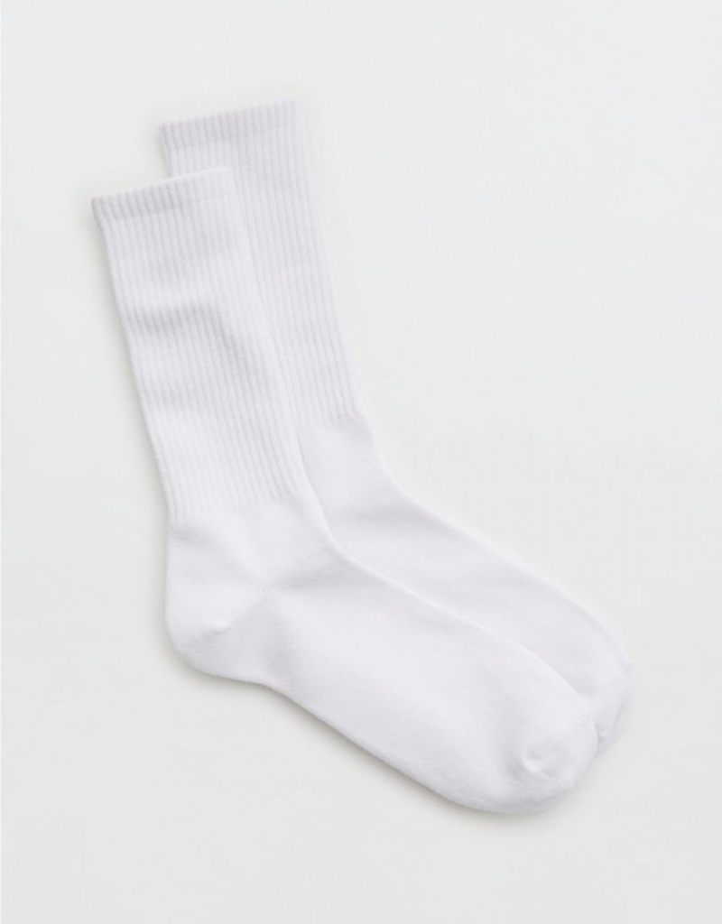 Aerie Ribbed Crew Socks White | 1540FILJX