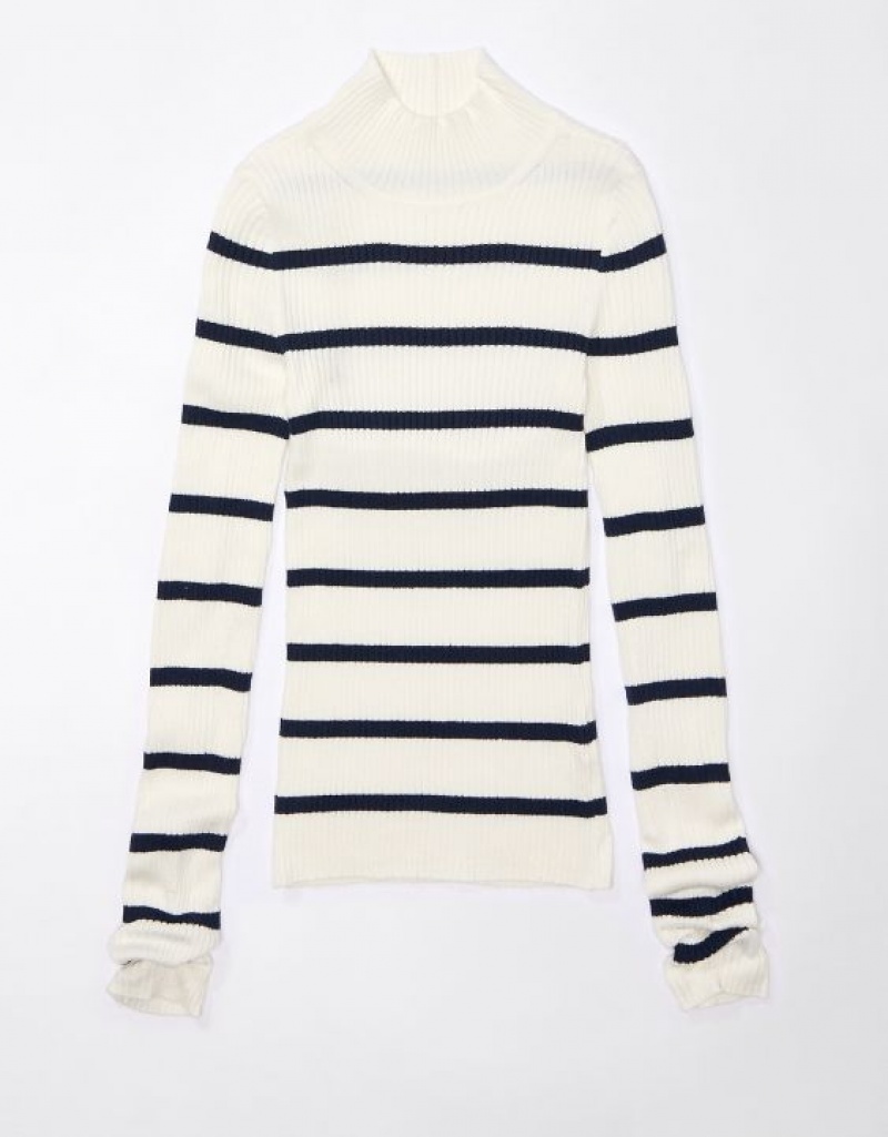 Aerie Ribbed Mock Neck Sweater Cream | 4865BHZDV