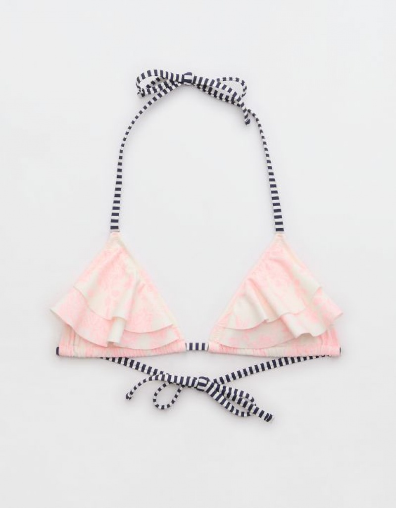 Aerie Ruffle String Triangle Bikini Top Pink | 1620VCTGB