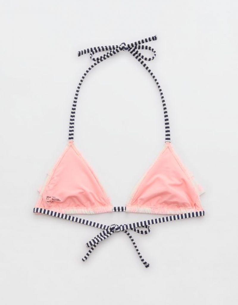 Aerie Ruffle String Triangle Bikini Top Pink | 1620VCTGB