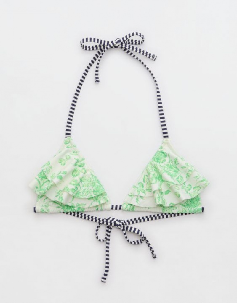 Aerie Ruffle String Triangle Bikini Top Green | 1847CMXTN