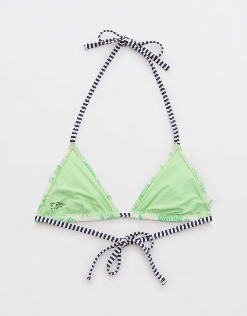 Aerie Ruffle String Triangle Bikini Top Green | 1847CMXTN