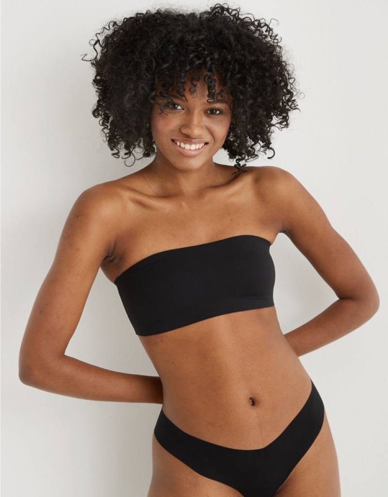 Aerie SMOOTHEZ Bandeaulette Bras Black | 6543BYLRU