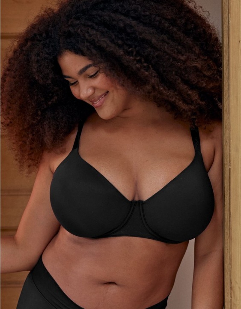 Aerie SMOOTHEZ Full Coverage Lightly Lined Bras Black | 0741ELTKU