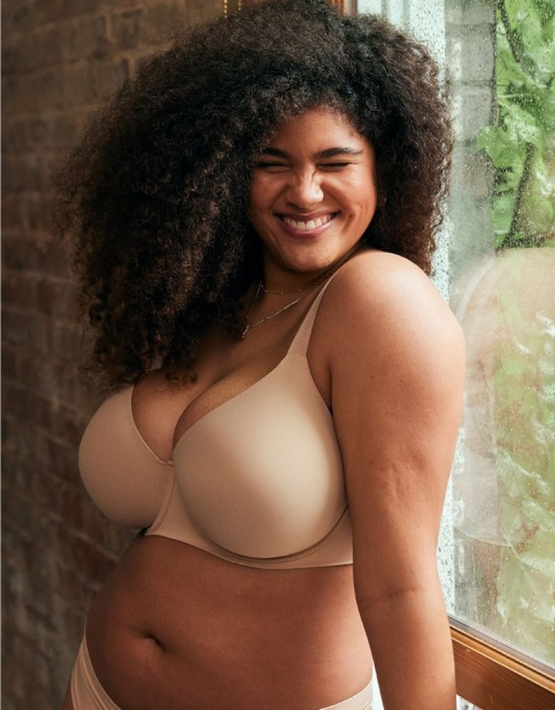 Aerie SMOOTHEZ Full Coverage Lightly Lined Bras Beige | 8370DJZMR