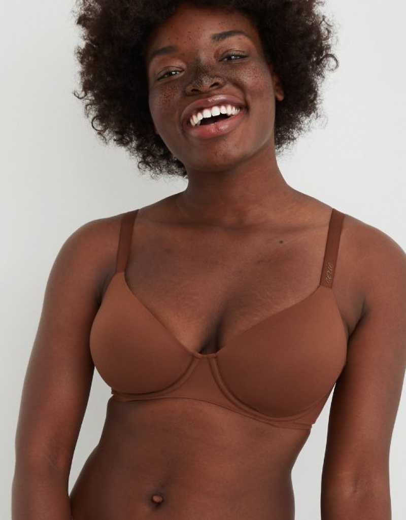 Aerie SMOOTHEZ Full Coverage Lightly Lined Bras Brown | 5940YOELV