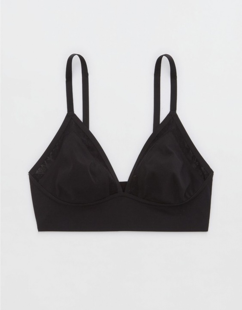 Aerie SMOOTHEZ Lace Trianglelette Bras Black | 0524ILOAU