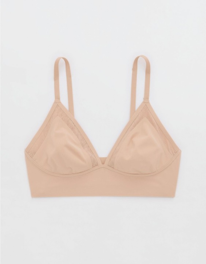 Aerie SMOOTHEZ Lace Trianglelette Bras Beige | 3804KCUFA