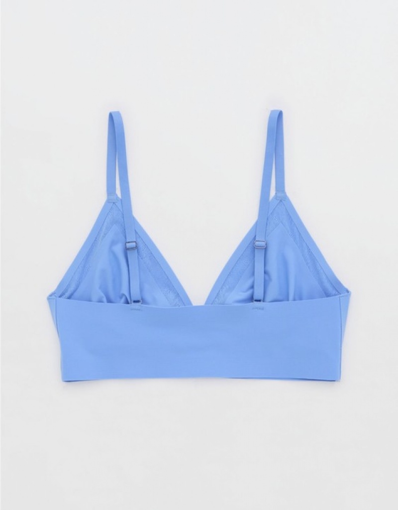 Aerie SMOOTHEZ Lace Trianglelette Bras Blue | 2169HNUVE