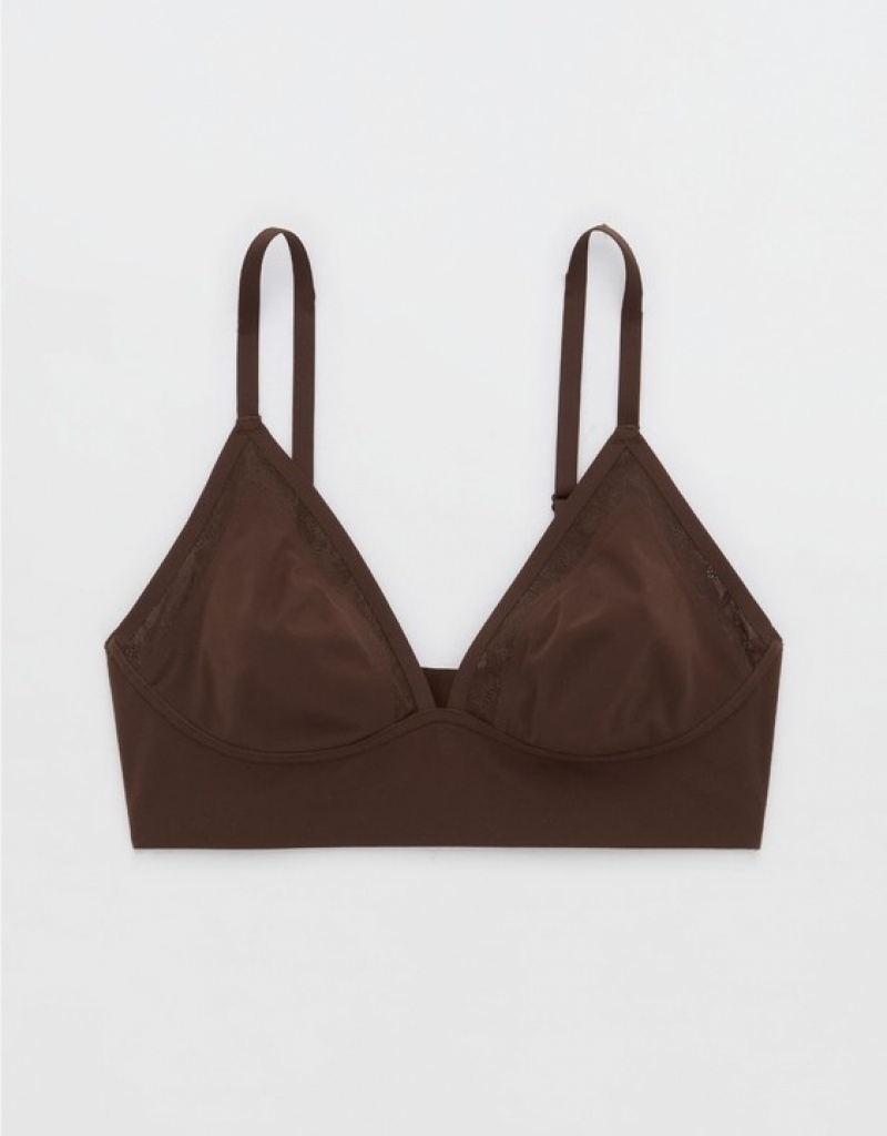 Aerie SMOOTHEZ Lace Trianglelette Bras Dark Grey | 3609RDBKS