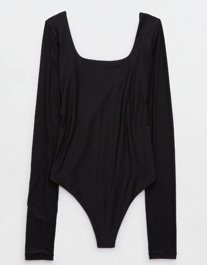 Aerie SMOOTHEZ Long Sleeve Bodysuit Black | 7831SZWTI