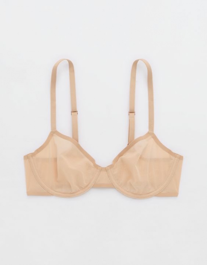 Aerie SMOOTHEZ Mesh Unlined Bras Beige | 4829BIGHT