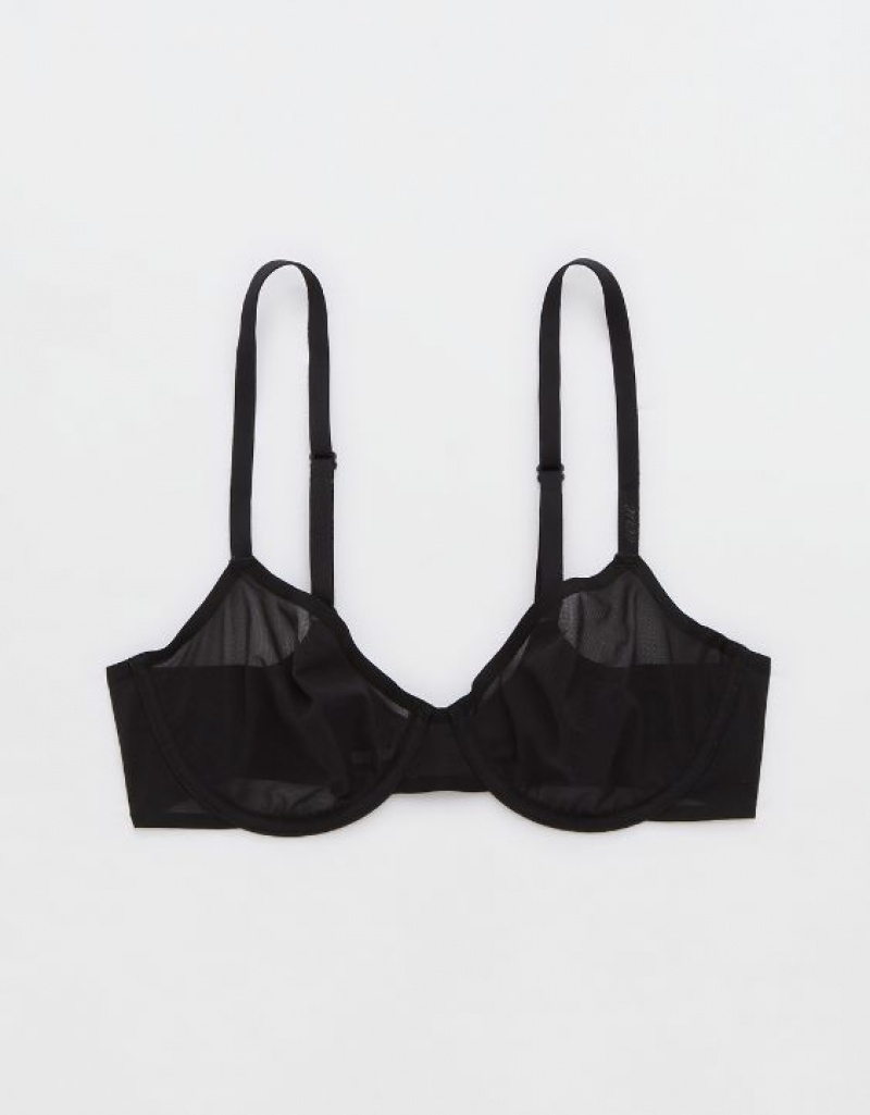 Aerie SMOOTHEZ Mesh Unlined Bras Black | 0721OHBVL