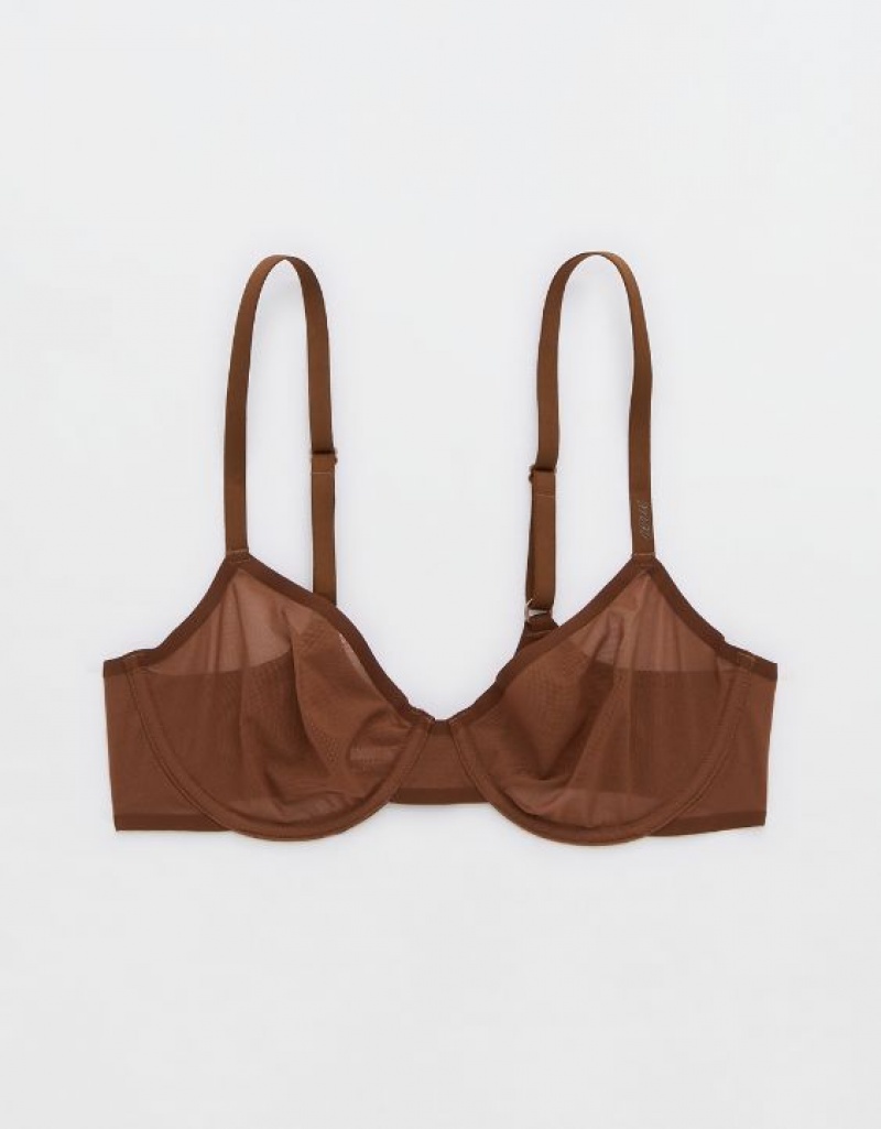 Aerie SMOOTHEZ Mesh Unlined Bras Brown | 8237ZPIVH