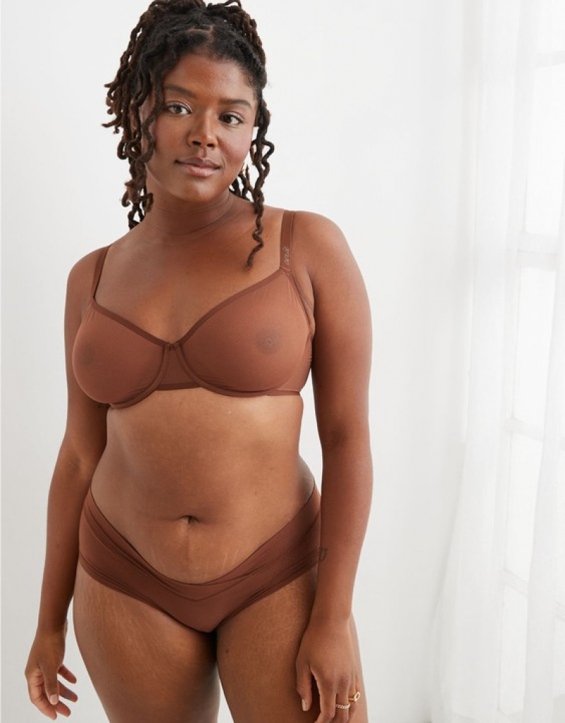 Aerie SMOOTHEZ Mesh Unlined Bras Brown | 8237ZPIVH