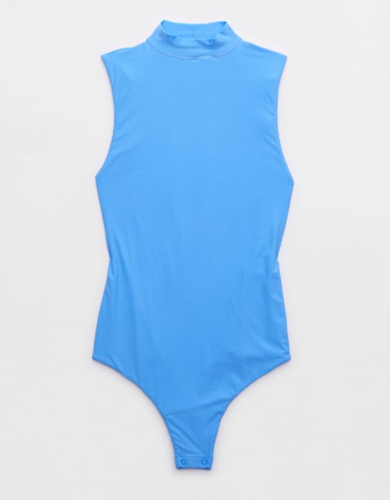 Aerie SMOOTHEZ Mock Neck Bodysuit Blue | 0374OCUFN