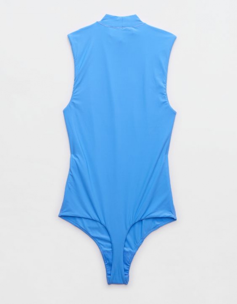 Aerie SMOOTHEZ Mock Neck Bodysuit Blue | 0374OCUFN