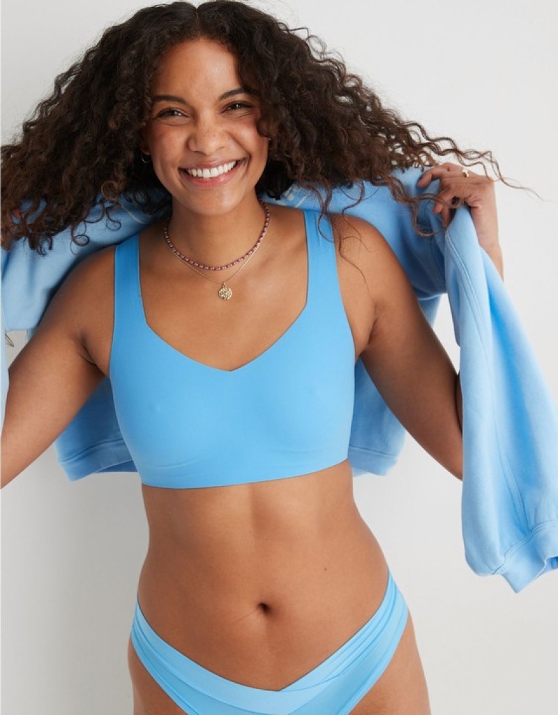 Aerie SMOOTHEZ Padded Sweetheartlette Bras Blue | 0923ETKFO