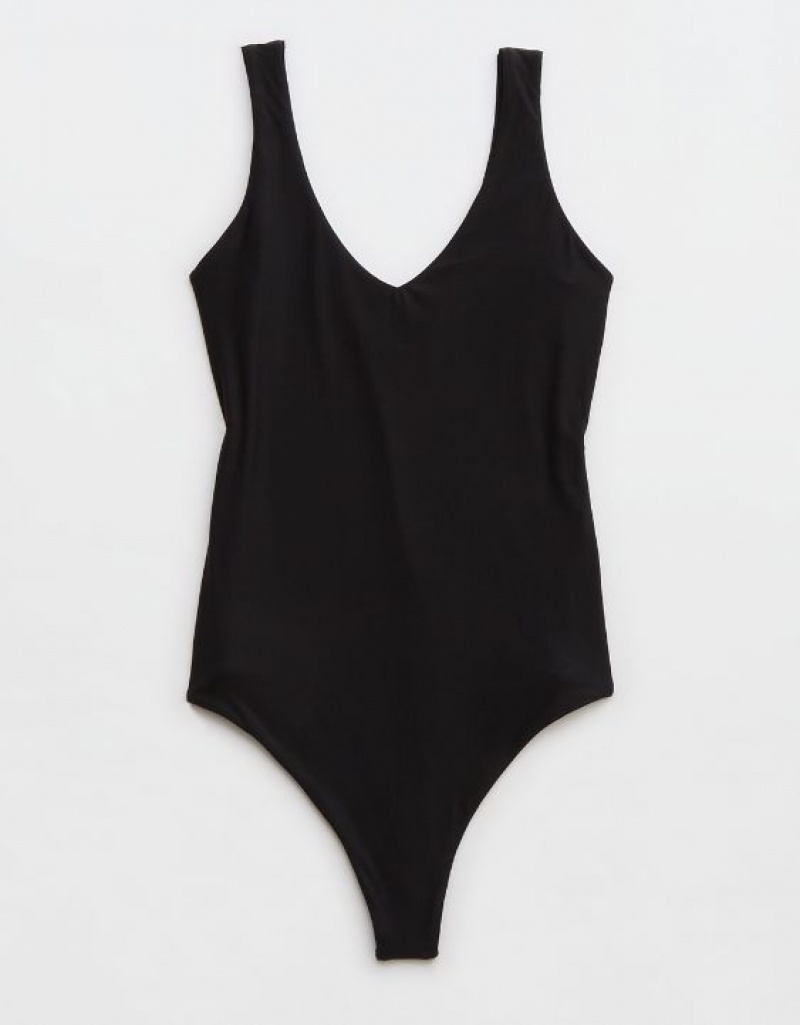 Aerie SMOOTHEZ Plunge Bodysuit Black | 9150DYGFT