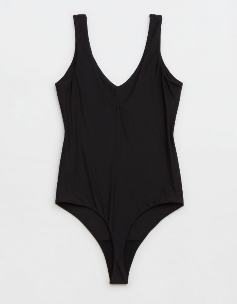 Aerie SMOOTHEZ Plunge Bodysuit Black | 9150DYGFT