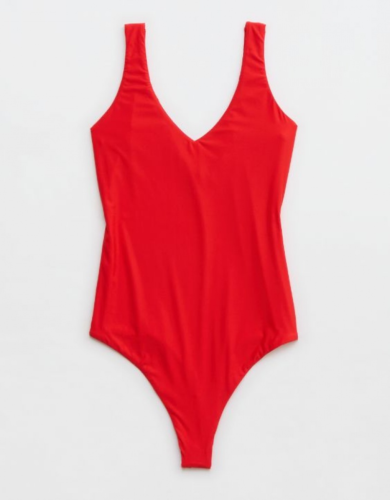 Aerie SMOOTHEZ Plunge Bodysuit Red | 0367CVHAN