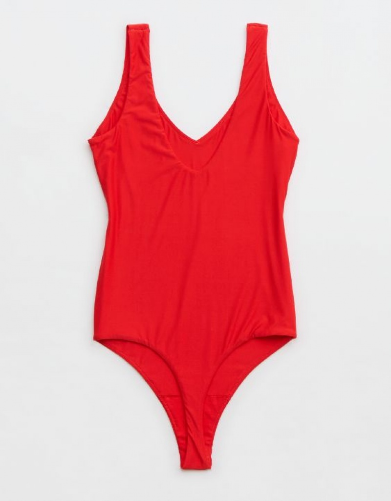 Aerie SMOOTHEZ Plunge Bodysuit Red | 0367CVHAN