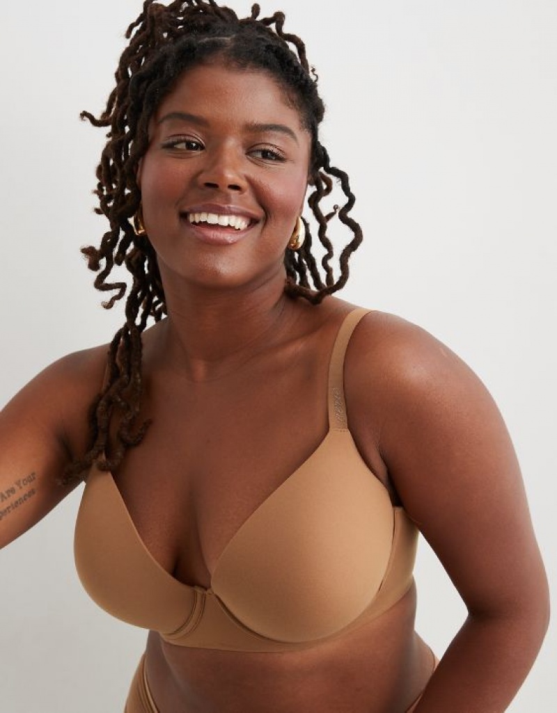 Aerie SMOOTHEZ Pull On Push Up Bras Brown | 5063GHANZ