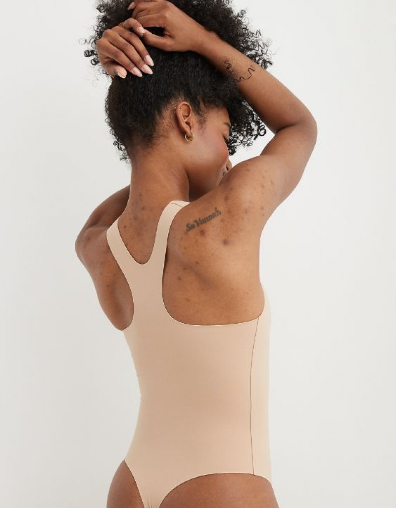 Aerie SMOOTHEZ Racerback Bodysuit Beige | 6549PEMBY