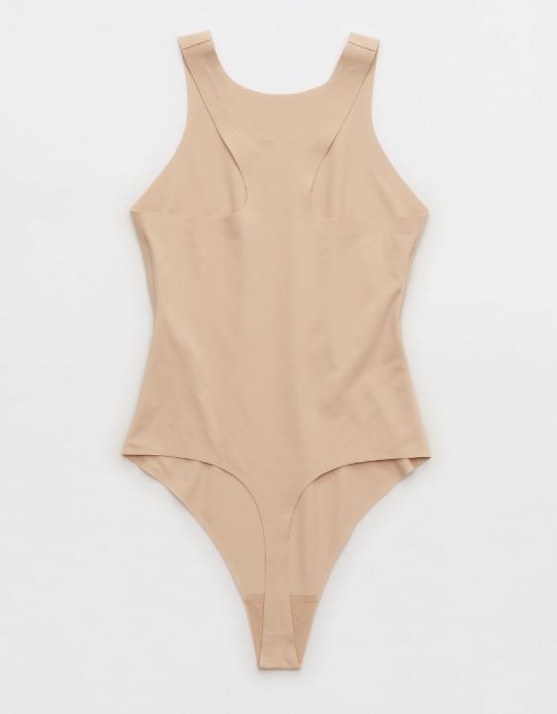 Aerie SMOOTHEZ Racerback Bodysuit Beige | 6549PEMBY