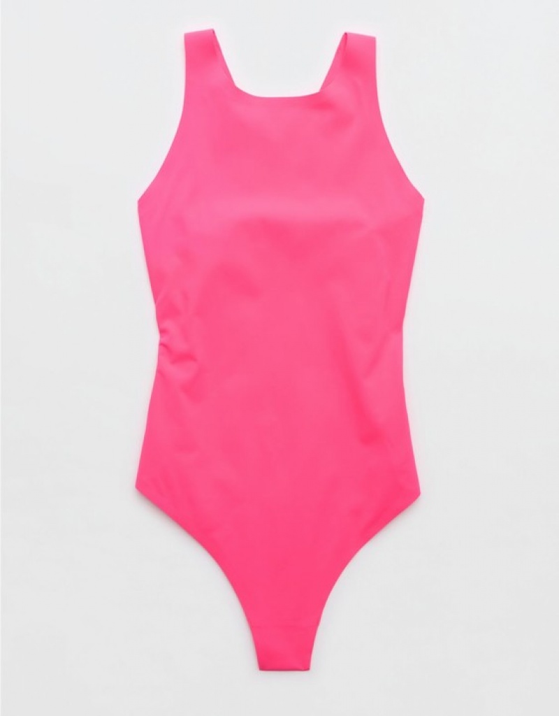 Aerie SMOOTHEZ Racerback Bodysuit Rose | 7824IDWBA