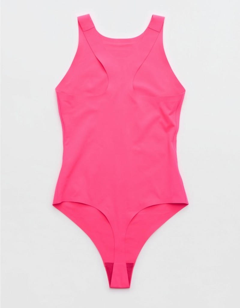 Aerie SMOOTHEZ Racerback Bodysuit Rose | 7824IDWBA