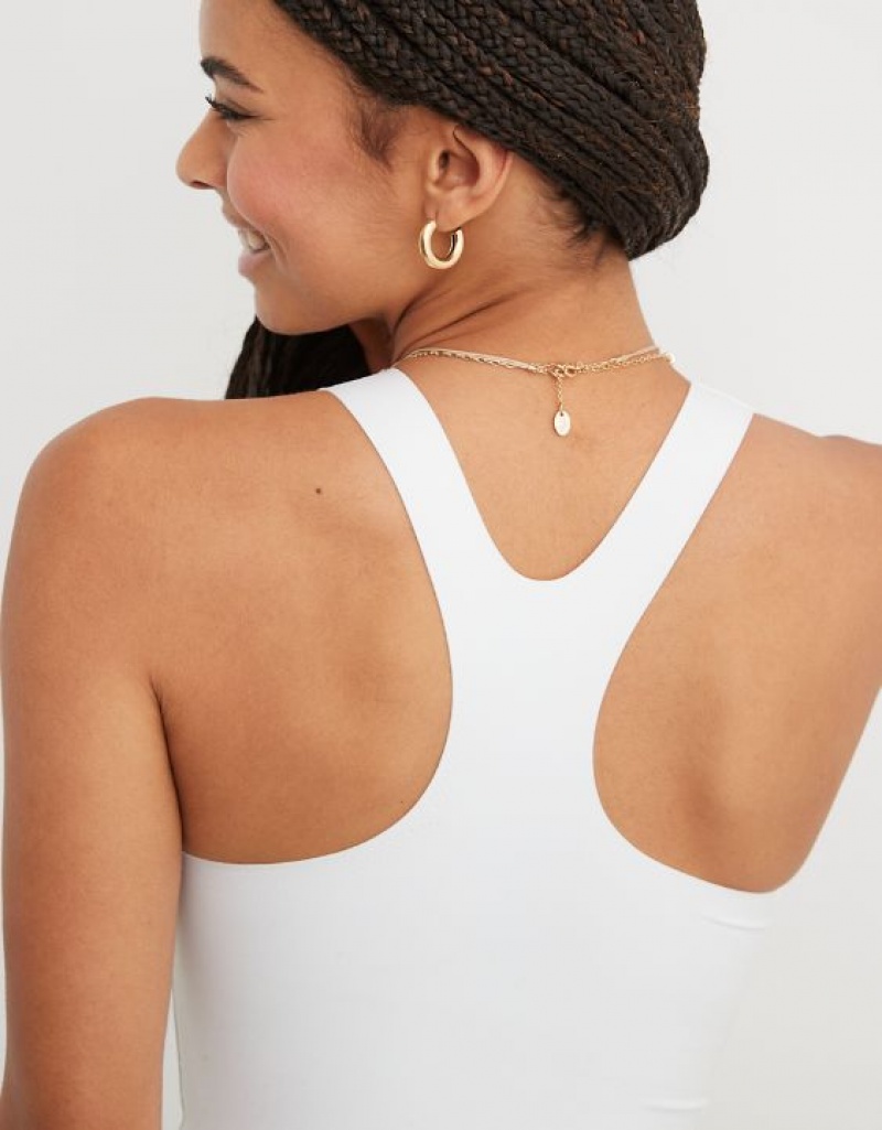 Aerie SMOOTHEZ Racerback Bodysuit White | 9568IZSHG