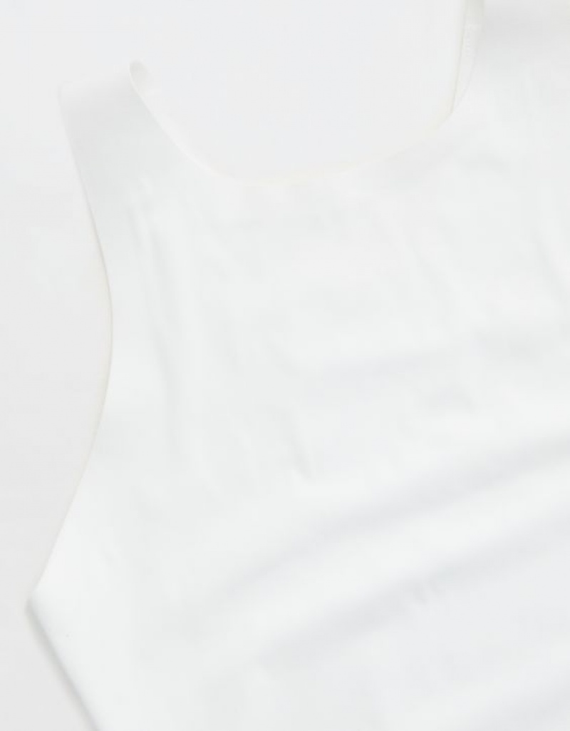 Aerie SMOOTHEZ Racerback Bodysuit White | 9568IZSHG