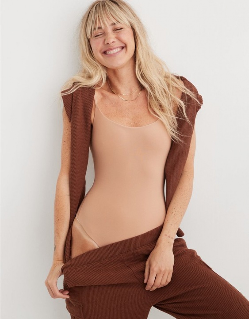 Aerie SMOOTHEZ Scoop Bodysuit Beige | 0815ANCPL