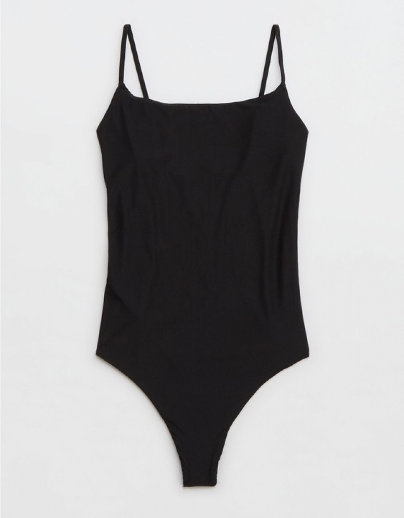 Aerie SMOOTHEZ Scoop Bodysuit Black | 3104PZKVQ