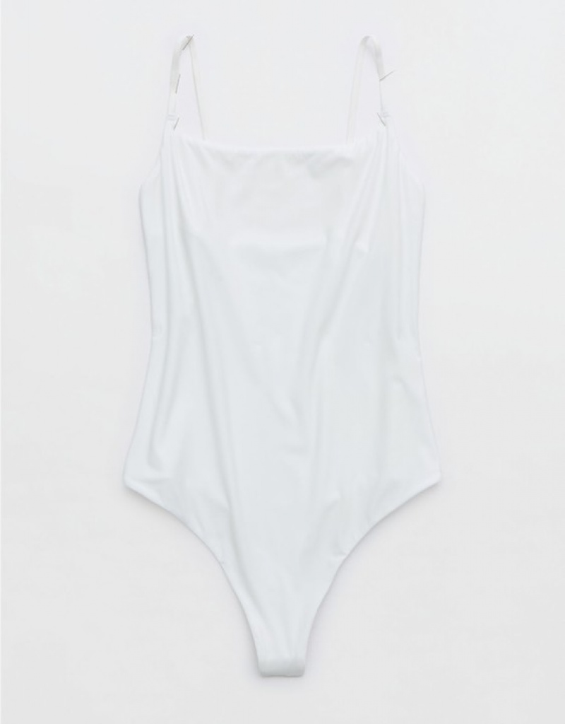 Aerie SMOOTHEZ Scoop Bodysuit White | 8697LIUFR