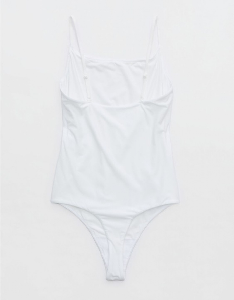 Aerie SMOOTHEZ Scoop Bodysuit White | 8697LIUFR