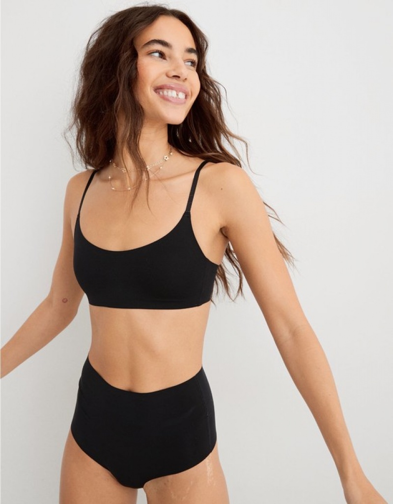 Aerie SMOOTHEZ Scooplette Bras Black | 7360RKQJV