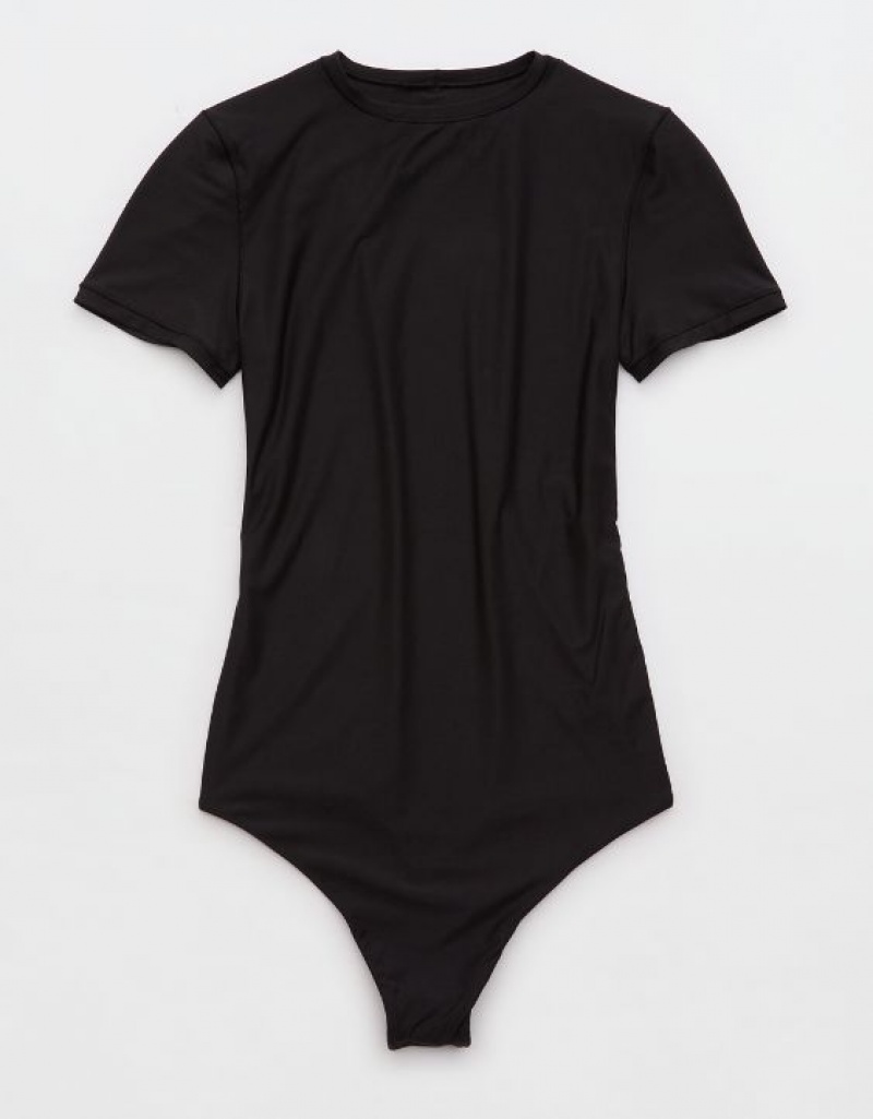 Aerie SMOOTHEZ Sleeve Bodysuit Black | 6890ICHTP