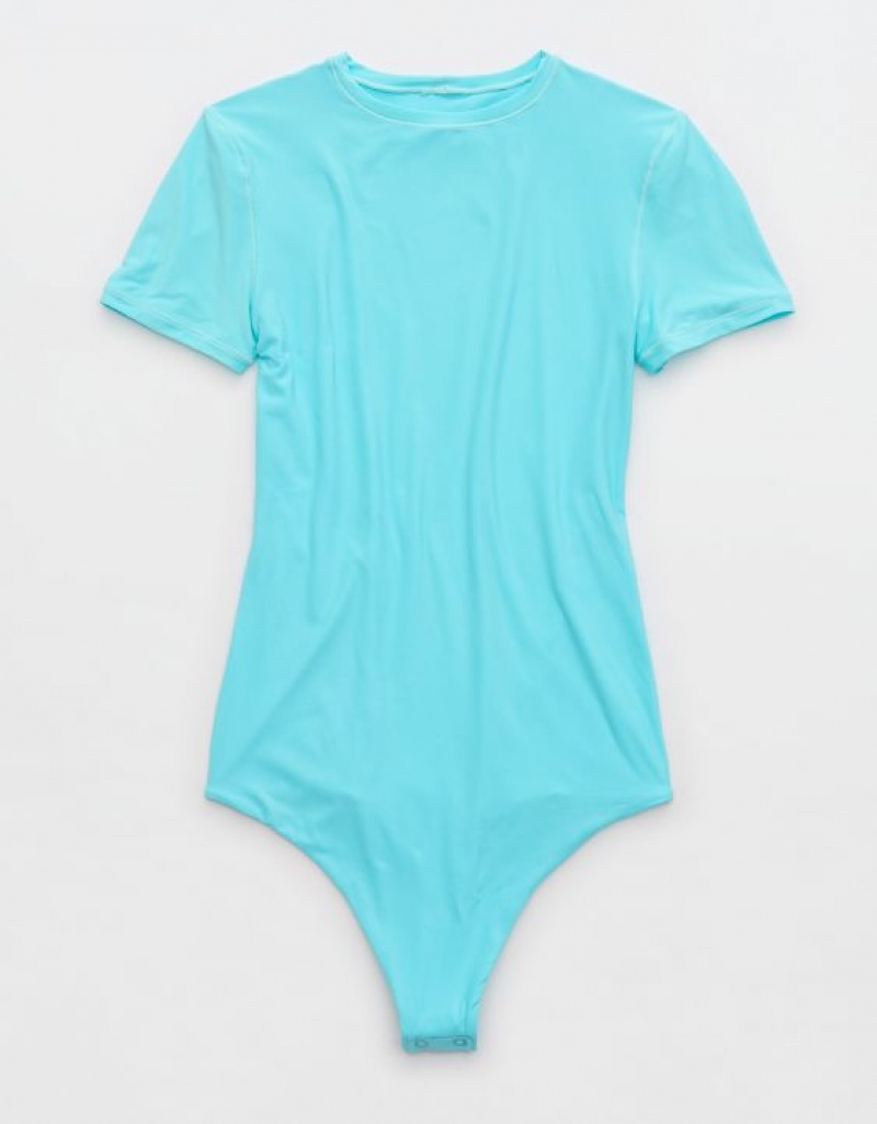 Aerie SMOOTHEZ Sleeve Bodysuit Blue | 5894KXOFQ