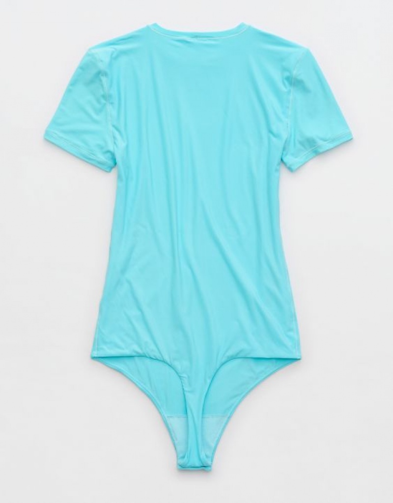 Aerie SMOOTHEZ Sleeve Bodysuit Blue | 5894KXOFQ