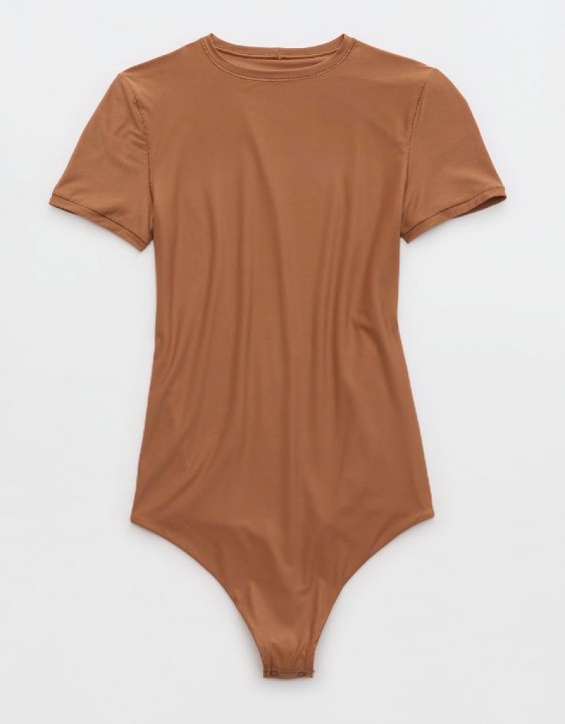 Aerie SMOOTHEZ Sleeve Bodysuit Brown | 8649RVWJB