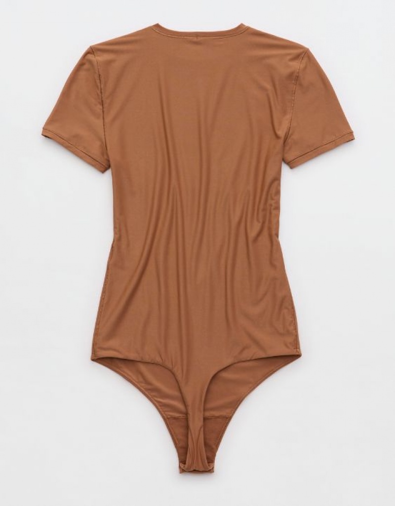 Aerie SMOOTHEZ Sleeve Bodysuit Brown | 8649RVWJB